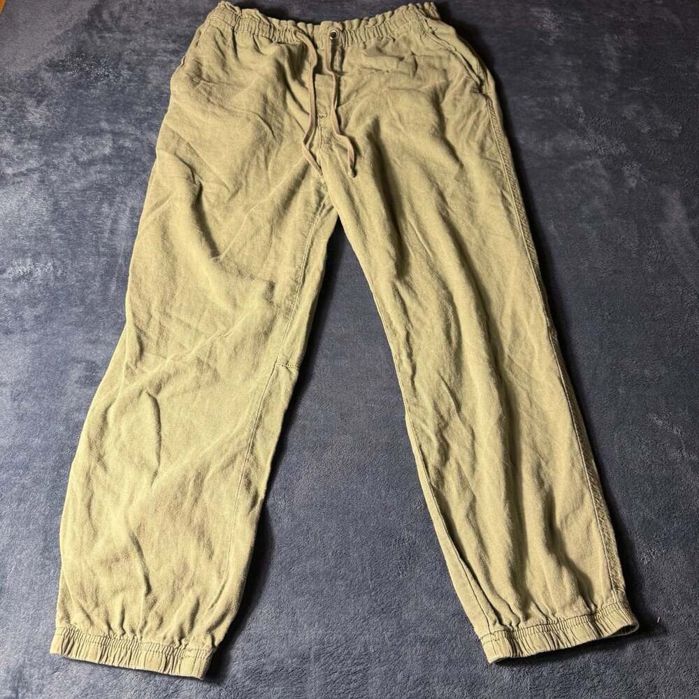 Olive Green Linen Blend Drawstring Jogger Pants